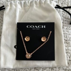 Coach Pave Circle Necklace And Tea Rose Stud Earrings Set